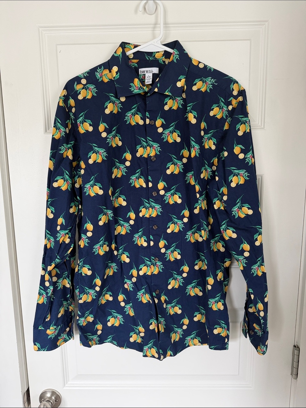 Bar III Navy Shirt with Yellow Lemon & Green Leaf Print
